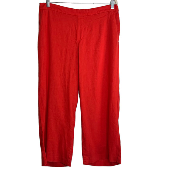Old Navy Womens Cropped Wide Leg Pull On Pants Size 14 Dark Orange Linen Blend - Picture 1 of 6